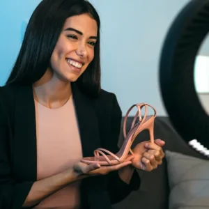 Female social media nano influencer discussing a shoe