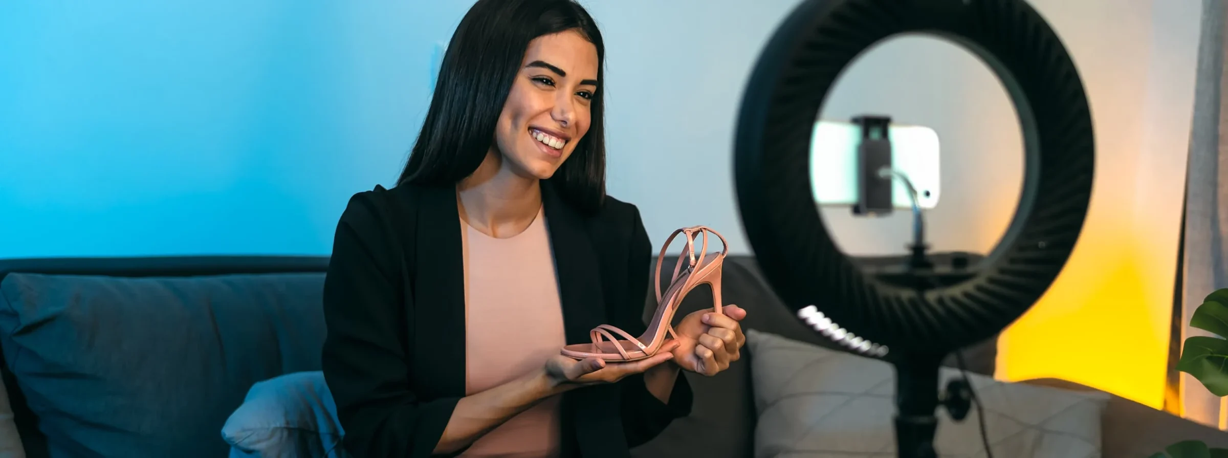 Female social media nano influencer discussing a shoe