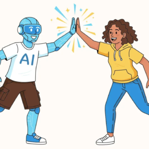 AI Robot and Woman High Five Illustration