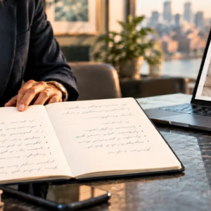 woman writing a medspa article