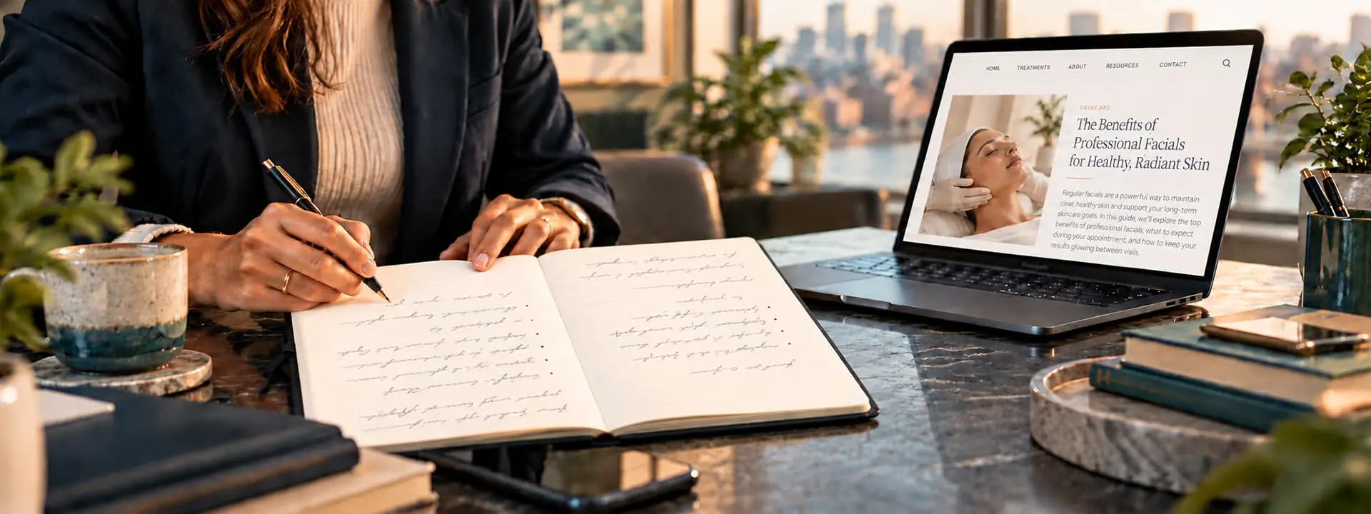 woman writing a medspa article